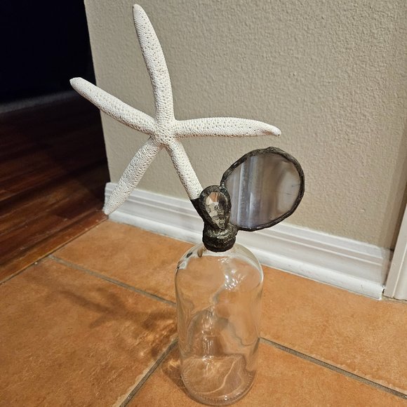RARE STARFISH AGATE STONE CRYSTAL GLASS BOTTLE JAR SUMMER COASTAL BEACH DECOR